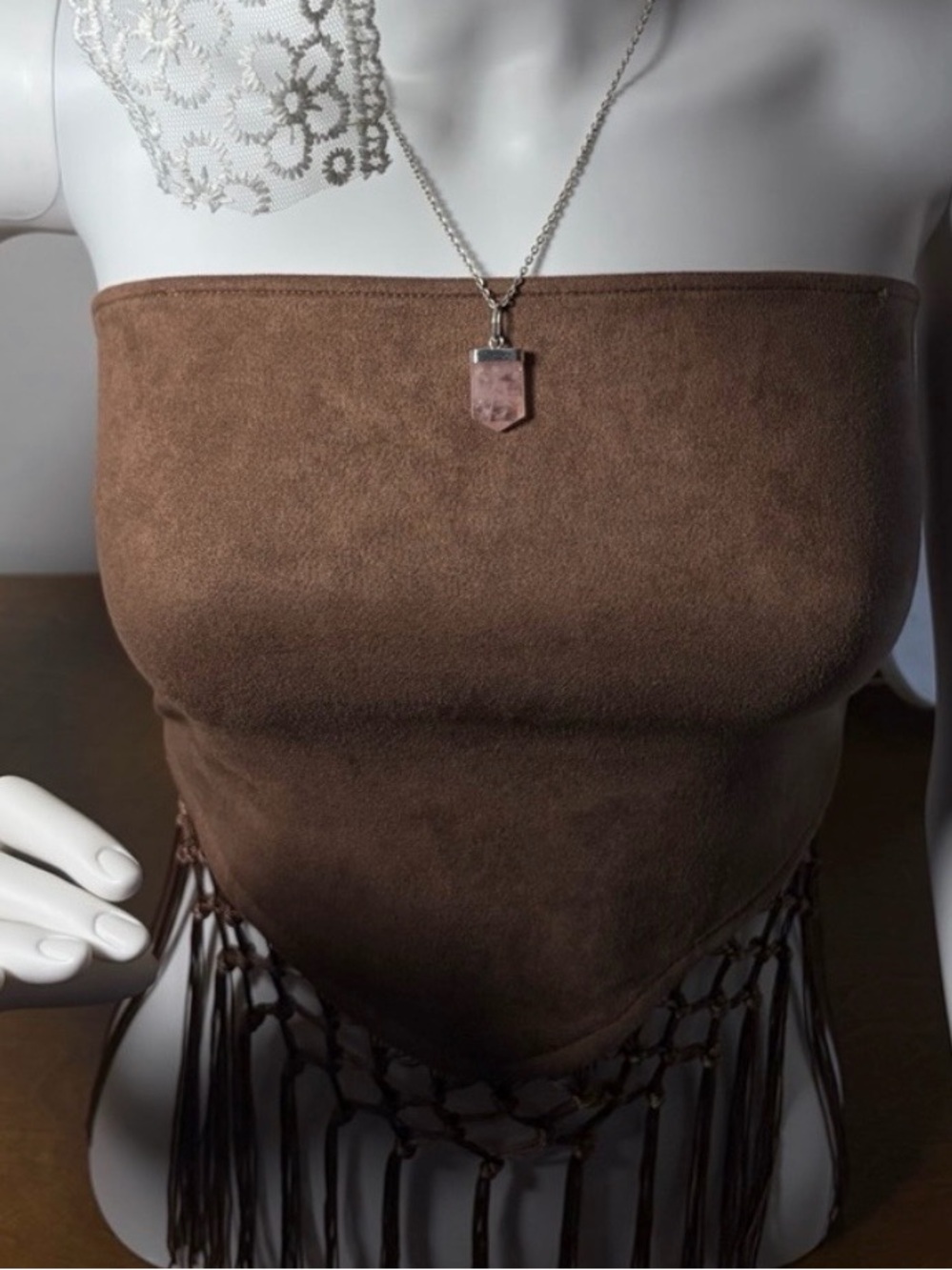 Rose Quartz Angular Geometric Pendant Necklace
